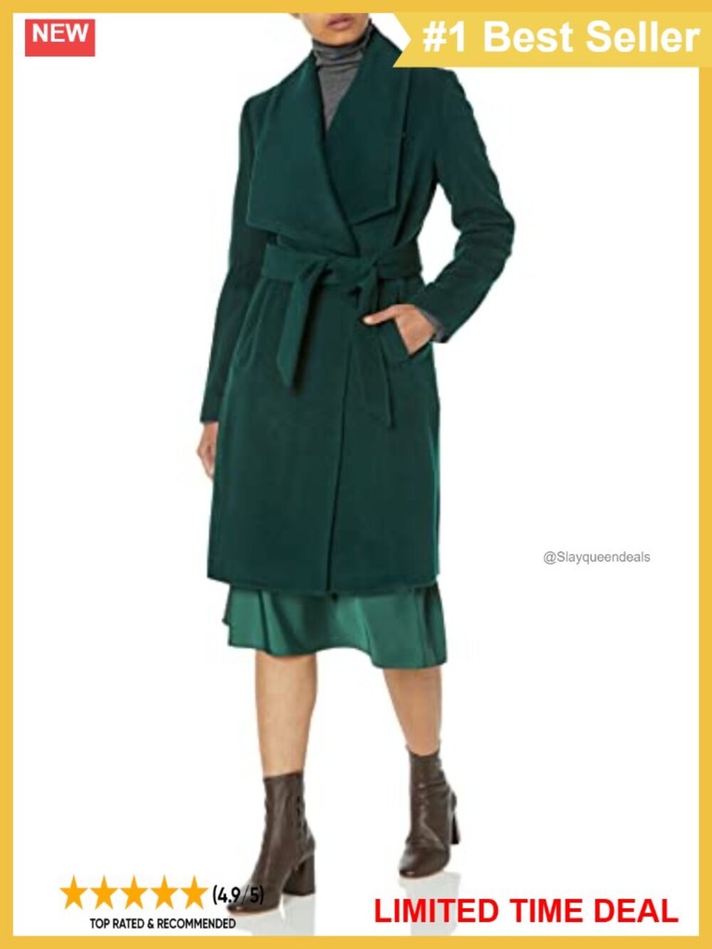 Wool Peacoat Belted Snap Button Fitted Lined Winter Coat